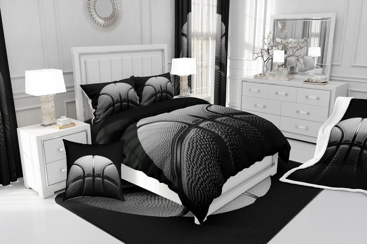 jejeloiu Basketball Living Room Rugs for Bedroom 5x7 Kids Gaming Sports Decor Carpet for Boys Girls Teens Ball Games Area Rug Soft Gift for Basketball Lover Grey and Black Room Decor