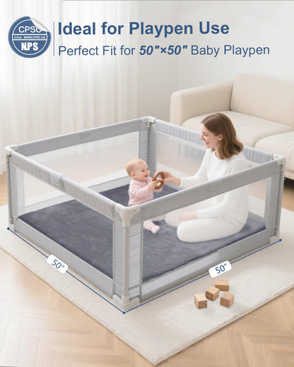 Large Thick Baby Play Mat for Floor,Padded Foam 59x79 Playpen Mat,Soft Support&Plush Feel Nursery Kids Rug,Non Slip for Toddler,Infants,Kids Playroom,Yoga,Baby Crawling,Tummy Time (Light Grey)