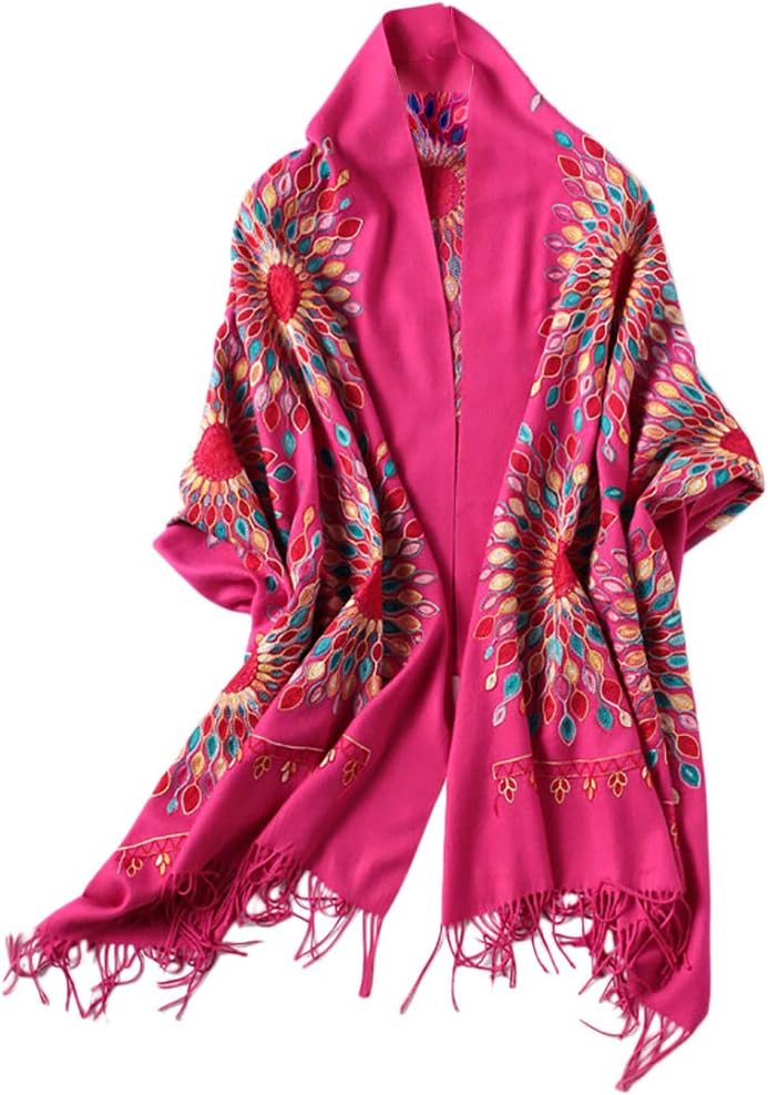 Urban CoCo Women's Embroidered Oversize Tassel Shawl Scarf Wraps for Women