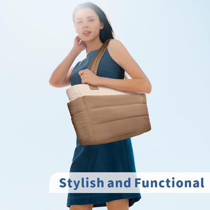 TOPDesign Puffer Tote Bag for Women, Lightweight Puffy Handbag with Compartments, Quilted Shoulder Bag for Work, Travel, Gym - Colors A