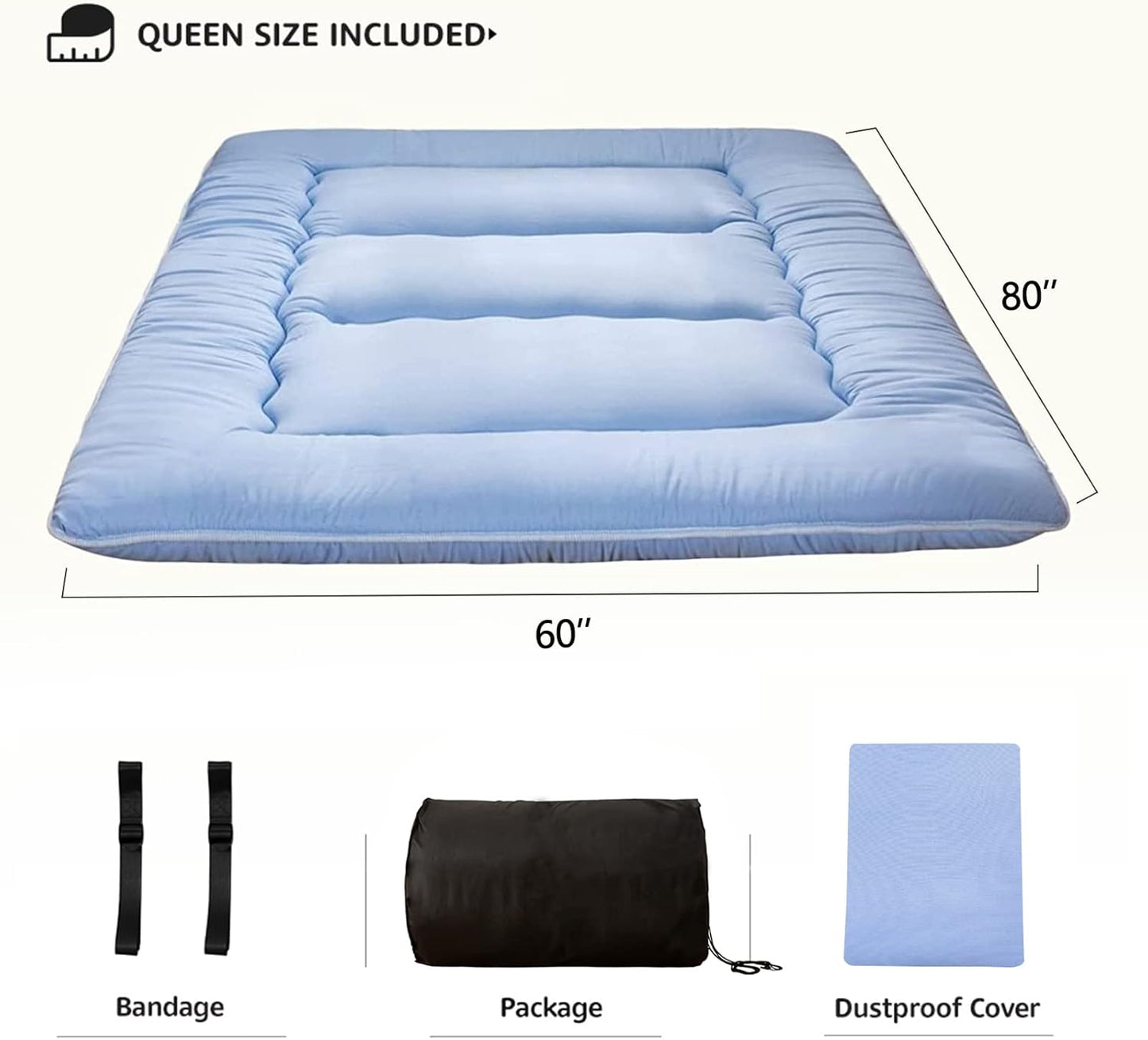 MAXYOYO Bohemian Retro Mattress Boho Floral Japanese Futon Mattress Tatami Floor Mat Foldable Portable Camping, Sleeping Pad, Lounger Couch Bed Full Size
