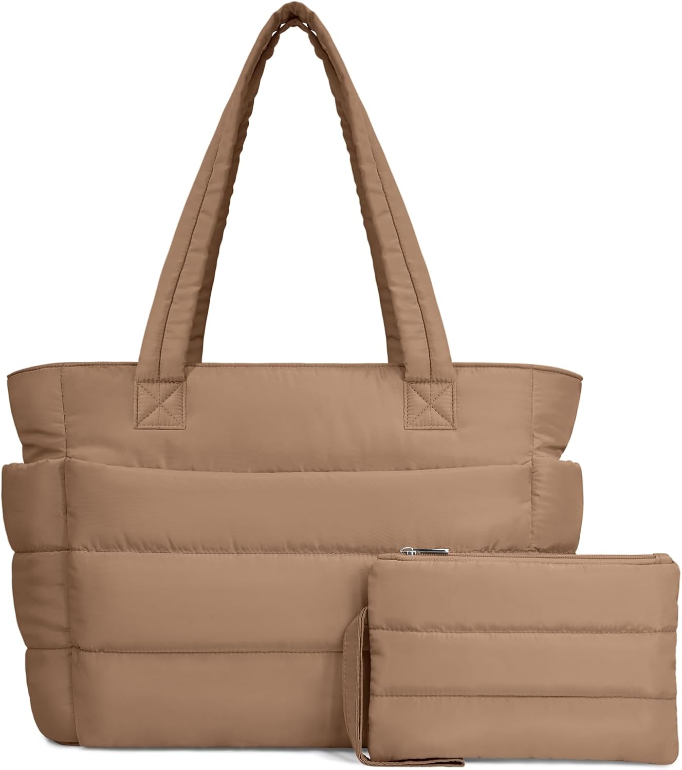 TOPDesign Puffer Tote Bag for Women, Lightweight Puffy Handbag with Compartments, Quilted Shoulder Bag for Work, Travel, Gym - Colors B
