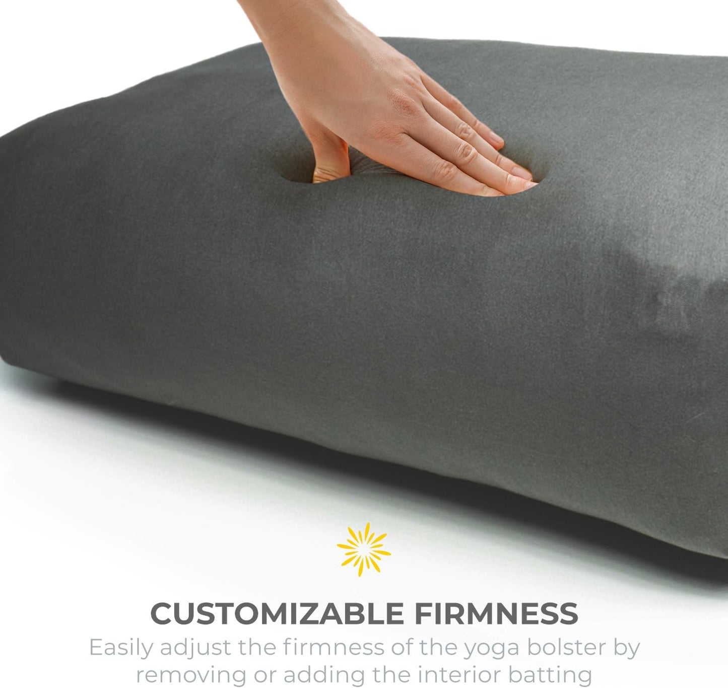 Extra Firm Large Yoga Bolster, 24" x 12" x 6" Cinched OR Zippered Yoga Pillow, Rectangular Cotton Cushion With Removable Cover for Studios, 1 Pack or 2 Pack