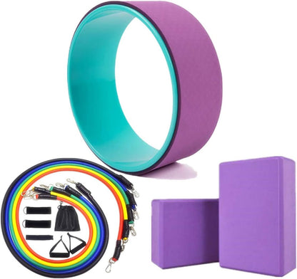 Yoga Wheel & 2 pcs Yoga Blocks & 5 pcs Resistance Bands Combo Value Pack