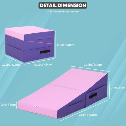 Incline Tumbling Mats yoga mat for Home Gym, Folding Exercise Mat with Non-Slip PU Surface & Handles, Cheese Wedge Mat
