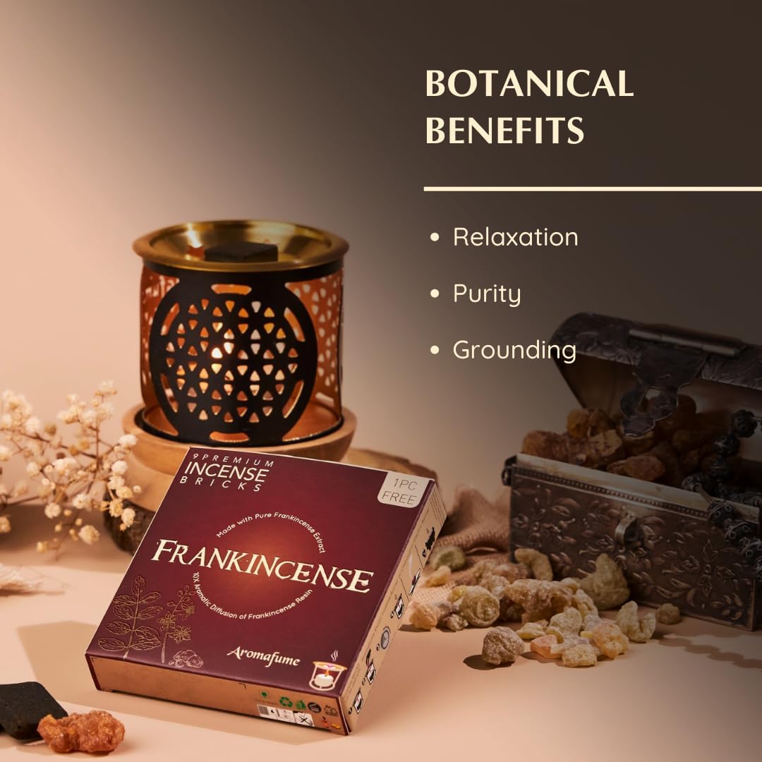 Frankincense Incense Bricks & Tree of Life Exotic Burner by Aromafume | 2 Trays x 9 Bricks | Boswellia Carterii & Boswellia Serrata Extract, Native to East Africa & India | Low-Smoke & Non-Toxic