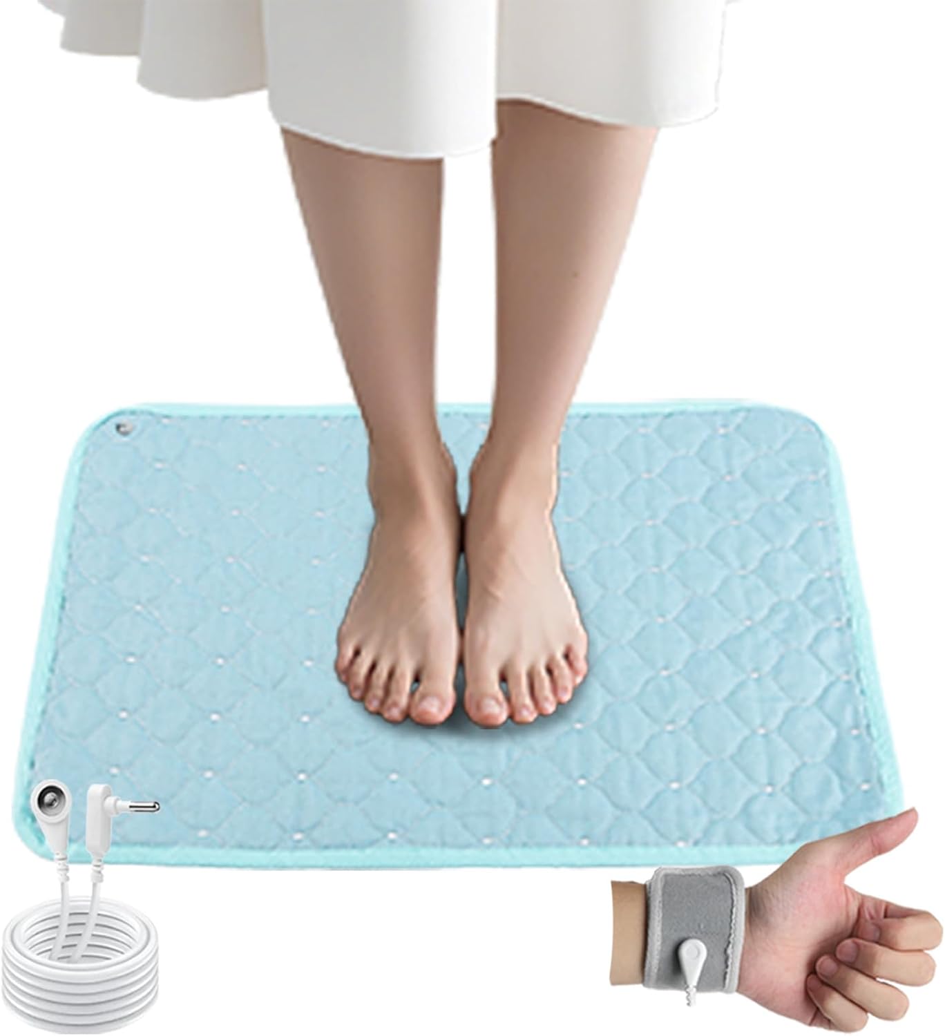 Conductive Metal Fabric Grounding Mat Set with Grounding Wristband and 15ft Cord for Bed/Desk/Floor/Feet - Machine Washable, Healthy Material to Improve Sleep and Wellness