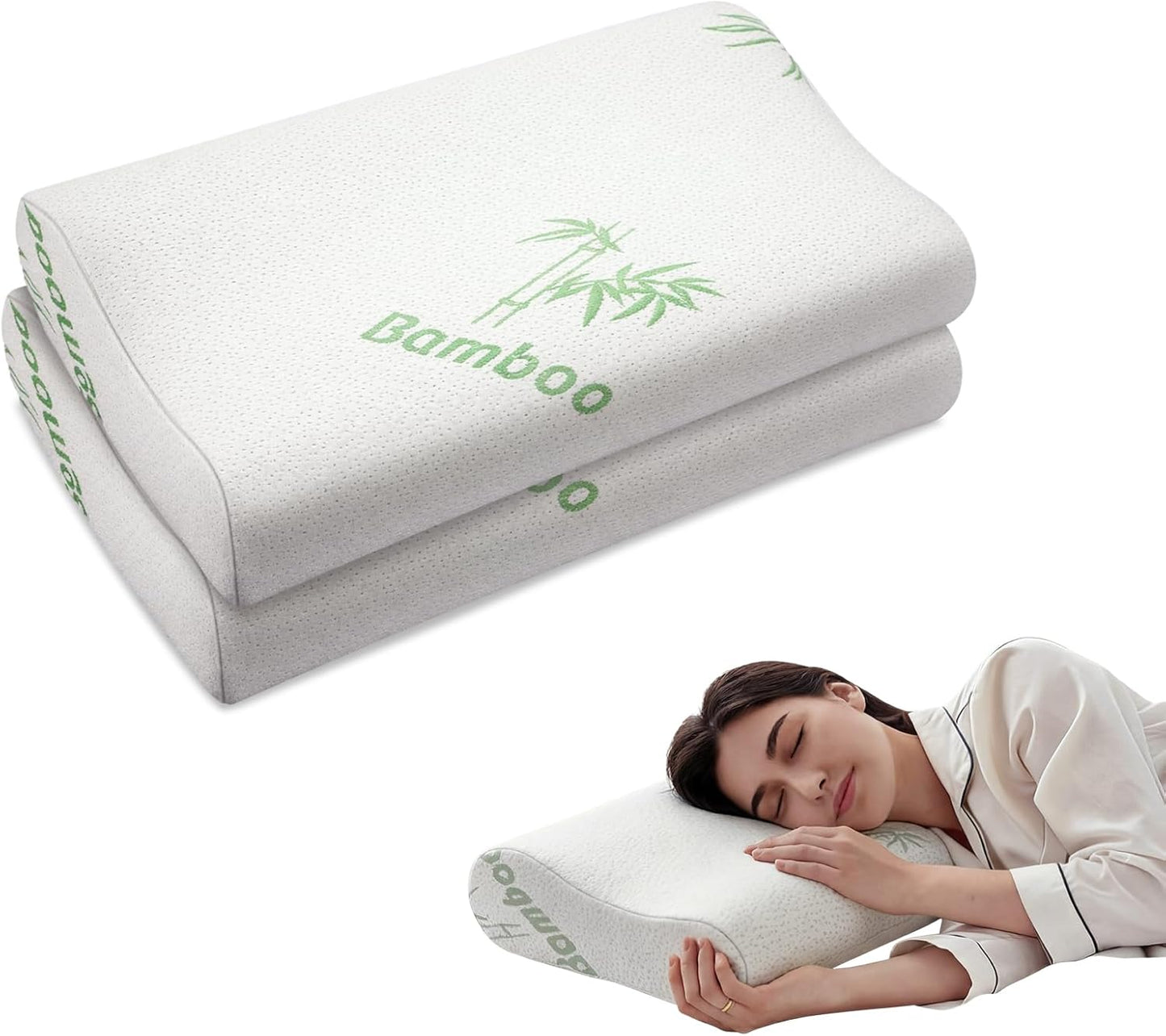 Bucherry 2 Pcs 24 x 13.8 Inches Cervical Neck Roll Memory Foam Pillow Cylinder Bolster Pillow for Bed Round Neck Support with Removable Washable Cover for Sleeping Travel Yoga Legs Back Lumbar
