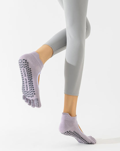 Yawlsow 3 Pairs Pilates Yoga Toe Socks with Grips for Women, Five Toe Non-Slip Socks for Barre Ballet Fitness Hospital
