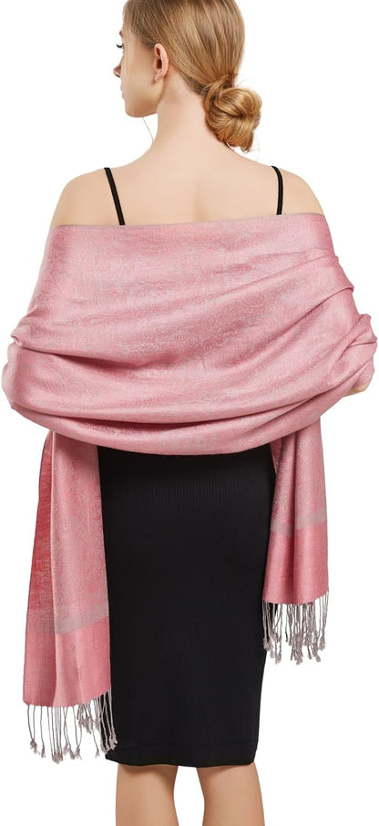 vimate Silky Paisley Pashmina Shawl Scarf-Women's Soft Double-side Jacquard Pashminas Wrap for Evening Dress Travel Shawl