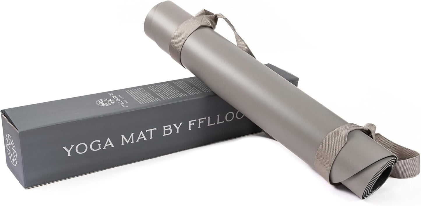 FFLLOOWW Premium Non Slip PU Yoga Mat 72.8” x 26.8” 4.5mm – Eco Friendly Natural Rubber Exercise Mat for Hot Yoga, Pilates & Home Workout with Carry Strap