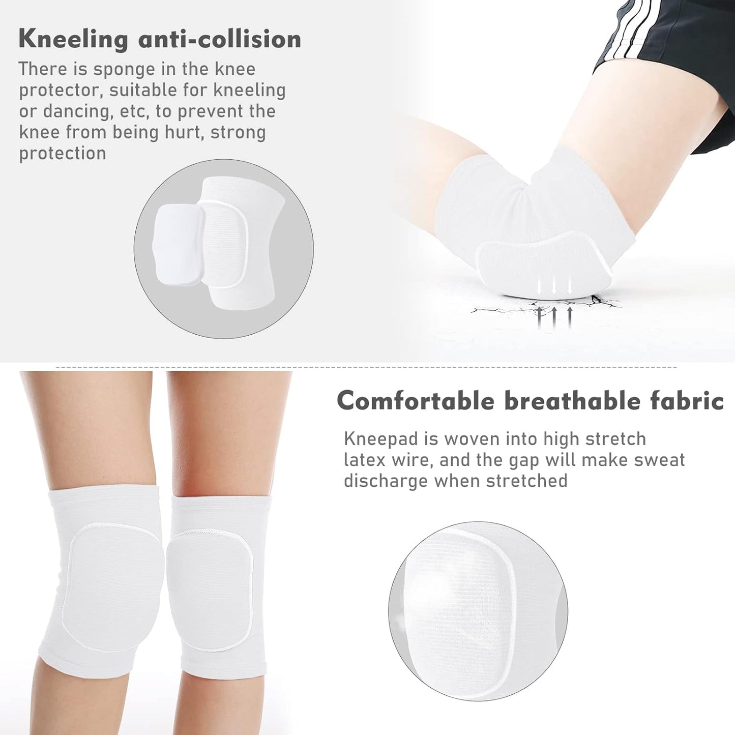 Volleyball Knee Pads, Soft Breathable Thick Sponge Youth Volleyball Knee Pads for Men Women Girls Knees Protective, Knee Pads for Volleyball Basketball Football Dance Workout Climbing etc Various Sports S (White)