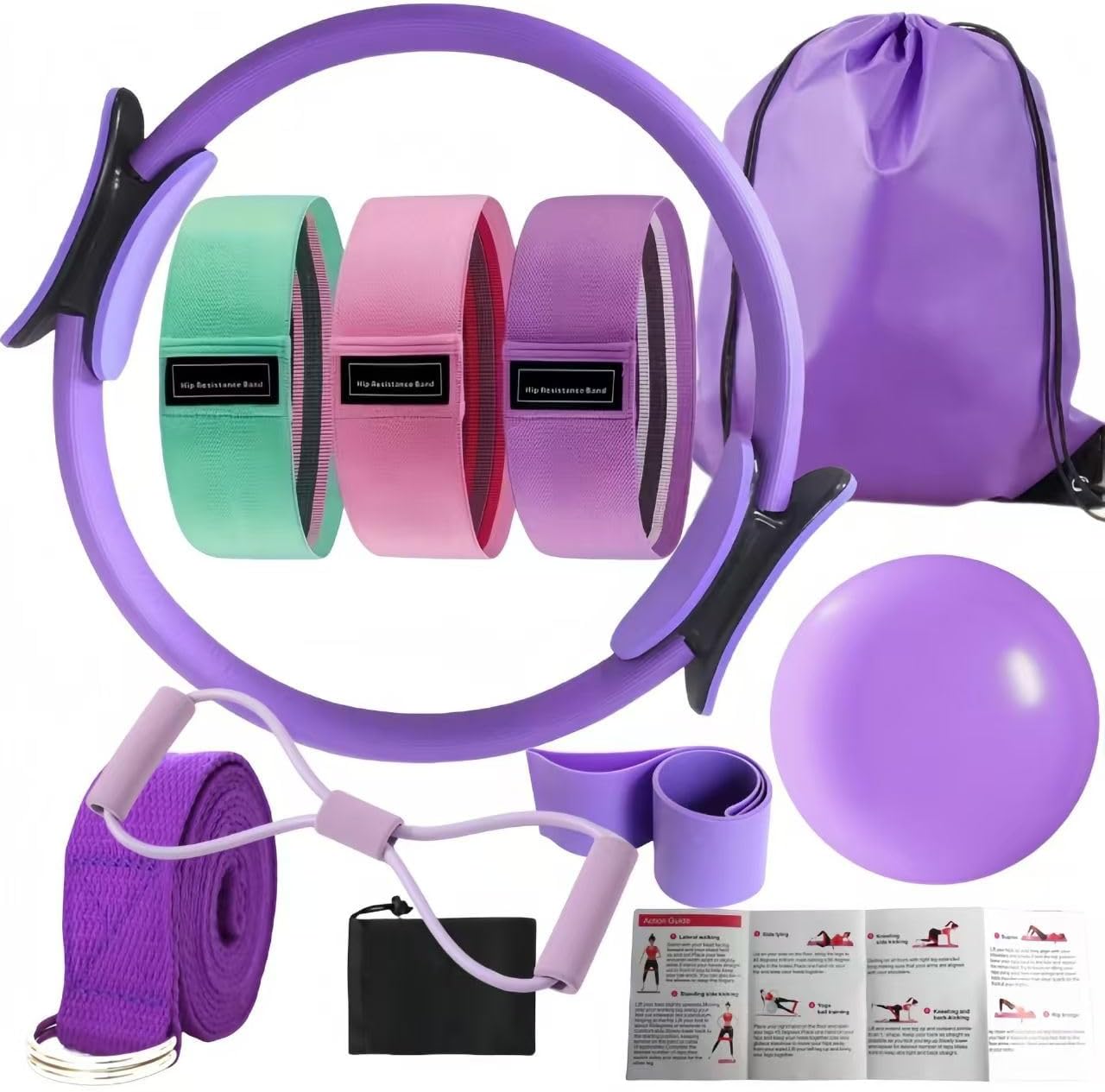 Pilates Ring Set for Women, Home Workout Pilates Equipment with Resistance Bands, Magic Circle, Mini Ball, Pilates Starter Kit for Strength, Toning and Flexibility, Workout Guide Included