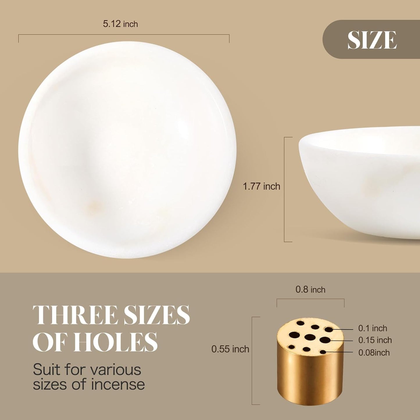 Koville Natural Marble Incense Holder, Incense Holder for Sticks with 9 Holes, Handmade Incense Burner Ash Catcher for Meditation Yoga SPA, Balsam Fir/Palo Santo/Sage/Cone (RoyalBeige)