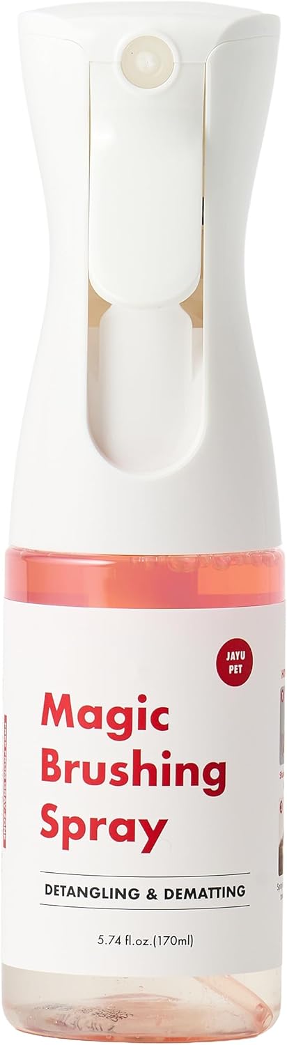 JAYU PET Magic Brushing Spray - Fur Detangler & Dematting Solution, Hypoallergenic Deodorizer, Conditioner & Itch Relief, Shining & Grooming Spray for Dogs (5.8fl oz, 170ml)