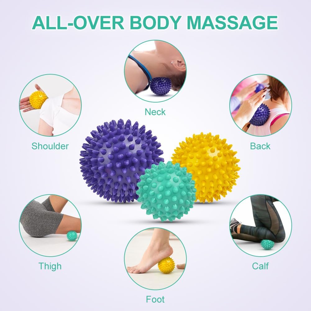 URAQT Spiky Massage Ball Set, 2 Pack Physical Therapy Massage Balls, Hard Lacrosse Ball & Spiky Massage Ball for Myofascial Release and Trigger Point Deep Tissue Massage (Red)