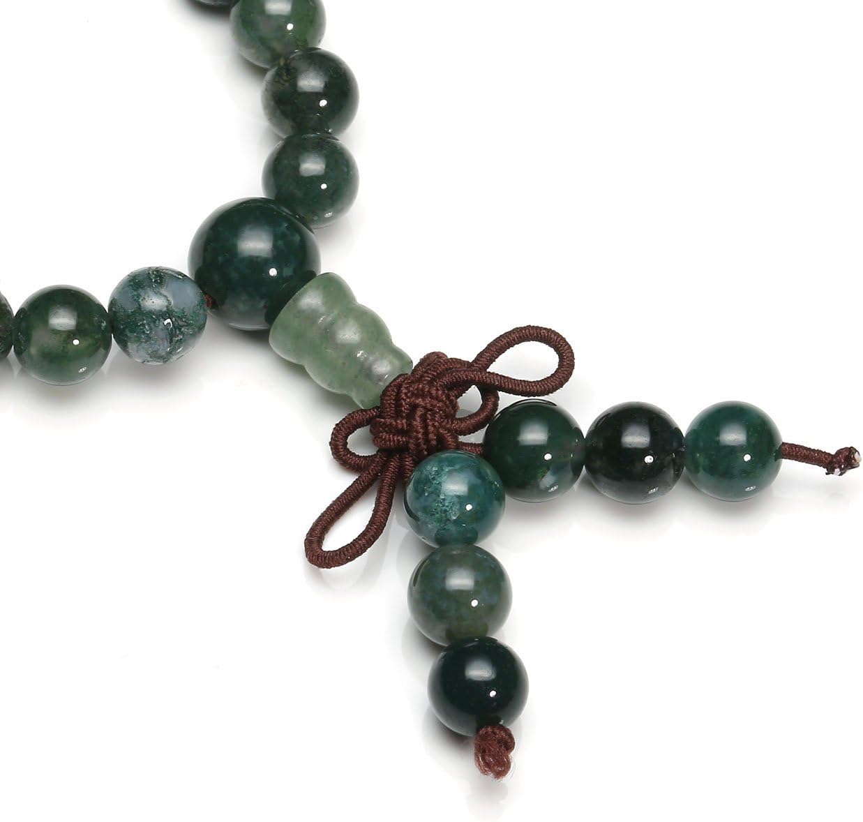 Jovivi 108 Mala Beads Bracelet 6mm 8mm Natural Indian Agate/Green Moss Agate Gemstone Healing Crystal Stone Beaded Bracelet Hand Knotted Prayer Mala Beads Necklace for Yoga Meditation Balance