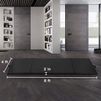 Exercise Mat 2'x6'/4'x8'/4'x10' Gymnastics Mat Folding Gymnastics Tumbling Mats 1.6"-2" Thick PU Leather Yoga Mat Portable With Carrying Handles for home Workout outdoor Yoga Pilates