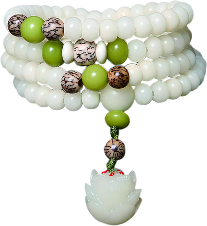 Mala Bead Strand Bracelet, 108 Buddhist Prayer Beads Yoga Meditation Green Malachite Beads Necklace Women man