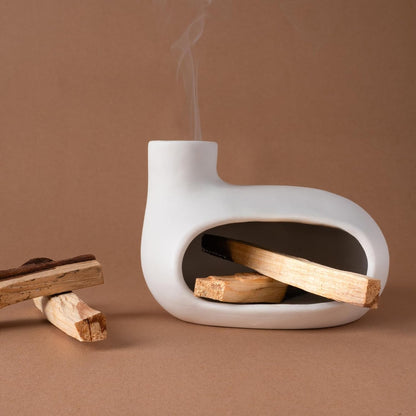 MOUGIGI Terracotta Palo Santo Holder - Modern Chiminea Incense Burner for Yoga, Meditation, and Energy Cleansing - Wood Sticks Dish, Sage Ash Catcher, Smudge Bowl, Cone Burner - Unique Meditation Gift