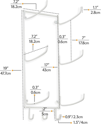 Wallniture Guru Yoga Mat Holder Wall Mount with 3 Hooks for Hanging Yoga Strap, Resistance Bands, 5-Sectional Metal