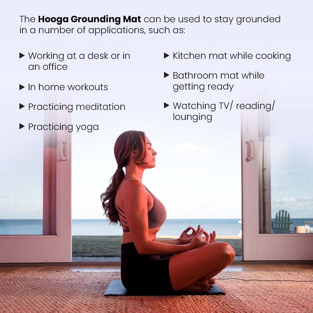 hooga Grounding Mat for Feet, Desk & Floor | Sleep, Stress Relief & Muscle Relaxation | 24"x16" Conductive Carbon Pad | 15 Ft Cord | Non-Slip Rubber Backing | Indoor Grounding Mat
