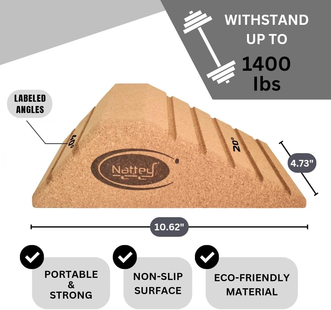 2025 NEW LARGER and Improved quality ECO-Friendly HIGHEST DENSITY Cork Squat Wedge Block Heel Calf Raise Platform NON-SLIP Slant Board Ramp Fitness Workouts Yoga Weightlifting exercise BAND 3 PIECES