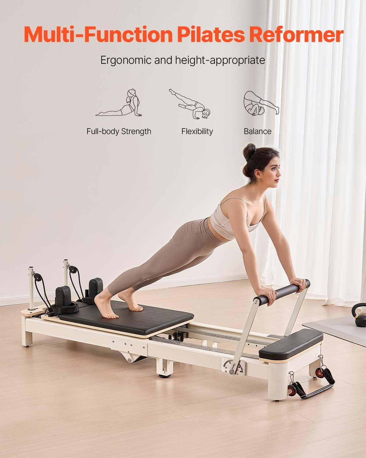 VEVOR Pilates Reformer, Reformer Pilates Machine with Cadillac Trapeze Table or Tower & Mat, Pilates Equipment for Home Workout and Studio, Includes Jump Board，Sitting Box
