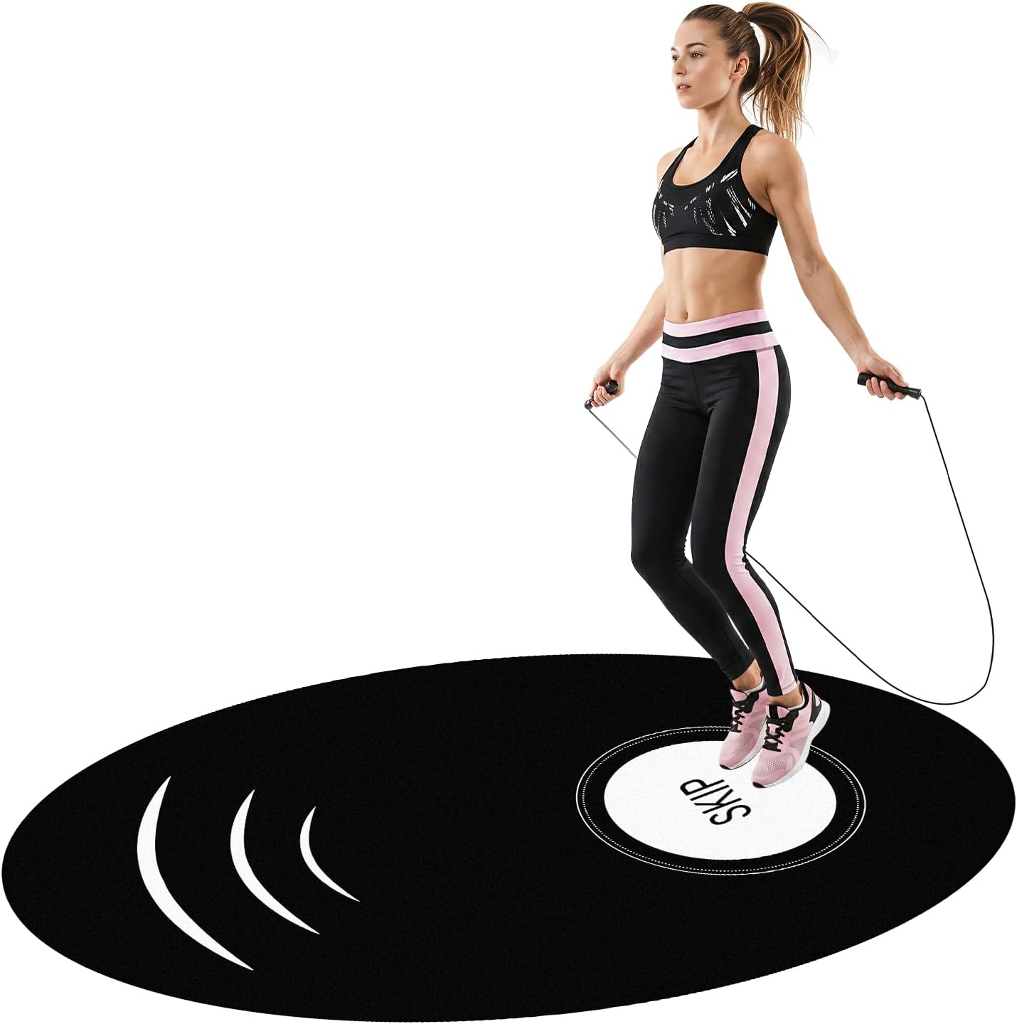Jump Rope Mat and Jump Rope Set，35.4 x 55.1 inch High-Density Rubber Exercise Mat, Non-Slip and Shock-Absorbing, Suitable for Indoor and Outdoor Home Gym Workouts.