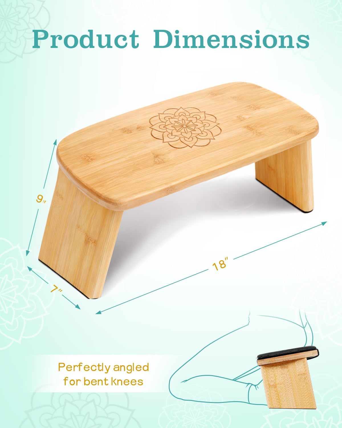 Hihealer Folding Bamboo Meditation Bench with Cushion & Carry Bag – Ergonomic Yoga and Prayer Stool for Comfort and Posture Support (Black)