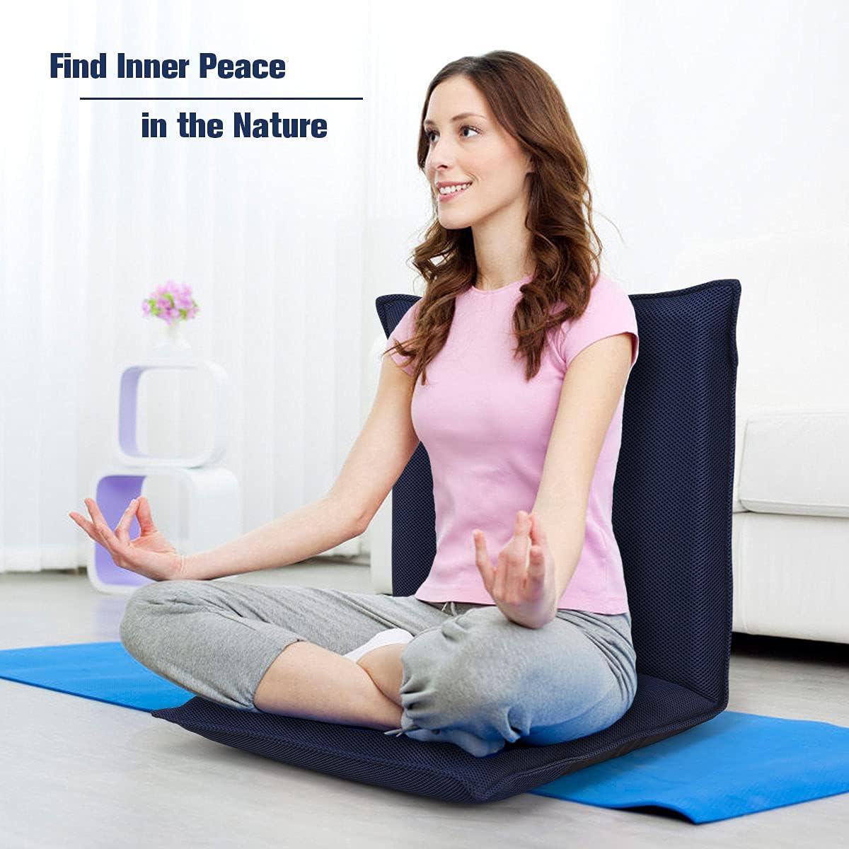 BestComfort Folding Floor Chair 6-Position Adjustable Meditation Chair Video Gaming Chair with Back Support for Reading TV Watching, Portable Floor Seat Lounge Sofa Chair for Kids Teens Adult, Coffee
