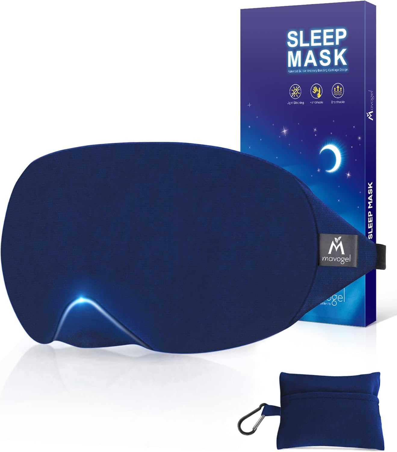 Mavogel Cotton Sleep Eye Mask - Updated Design Light Blocking with Adjustable Nose Bridge, Soft and Comfortable Night Eye Mask for Men Women, Eye Blinder for Shift Work, Includes Travel Pouch, Black