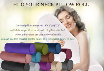 Tinbolunce Memory Foam Roll Pillow for Knee/Leg/Neck - Full Moon Bolster/Round Cylinder Pillow for Sleeping on Side or Back - Removable Cooling Cover Length 18" x 6" Diameter (Gray Pink)