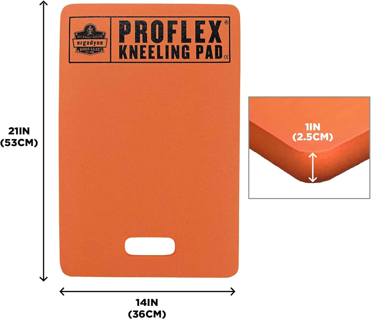 Ergodyne ProFlex 375 Kneeling Pad, Foam Knee Cushion, Water Resistant Kneeling Mat, 8" x 18" x 1,Orange, Compact