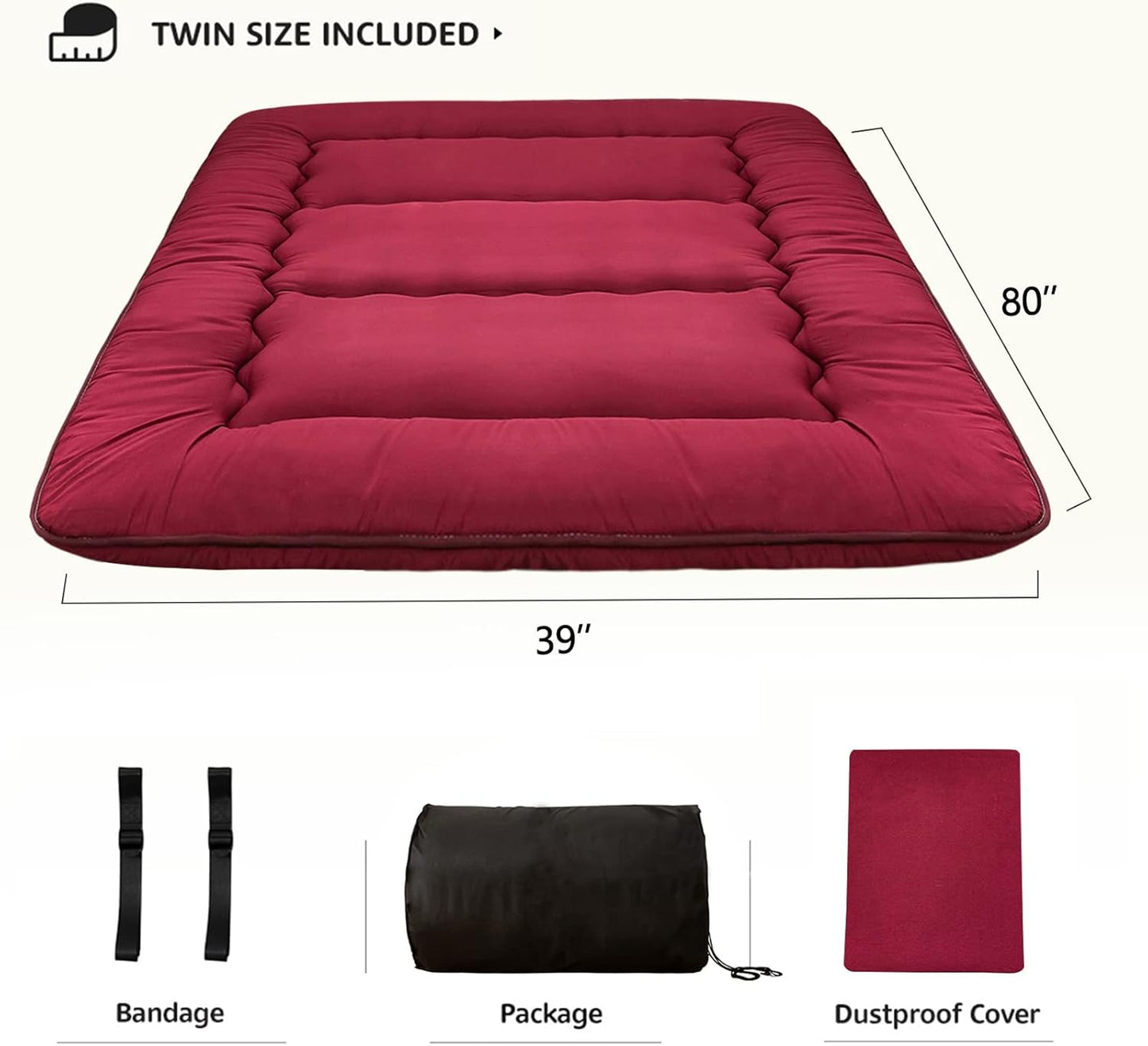 MAXYOYO Bohemian Retro Mattress Boho Floral Japanese Futon Mattress Tatami Floor Mat Foldable Portable Camping, Sleeping Pad, Lounger Couch Bed Full Size