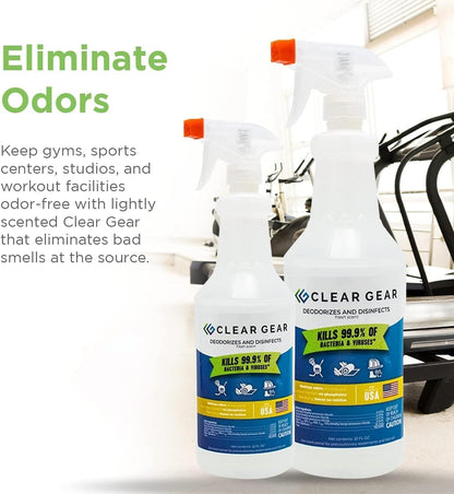 Clear Gear Gym Disinfectant, Yoga Mat Cleaner, Deodorizer For Sports Equipment, Gyms, and Fitness Centers - Mixed Pack - 16 Oz and 32 Oz Bottle Hospital grade Disinfectant Spray Pack