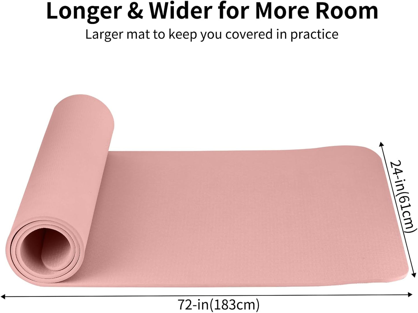 Thick TPE Yoga Mat, Non-Slip Eco-Friendly Exercise Mat with Carrying Strap for Yoga, Pilates and Home Workouts, Standard and Extra Wide Options