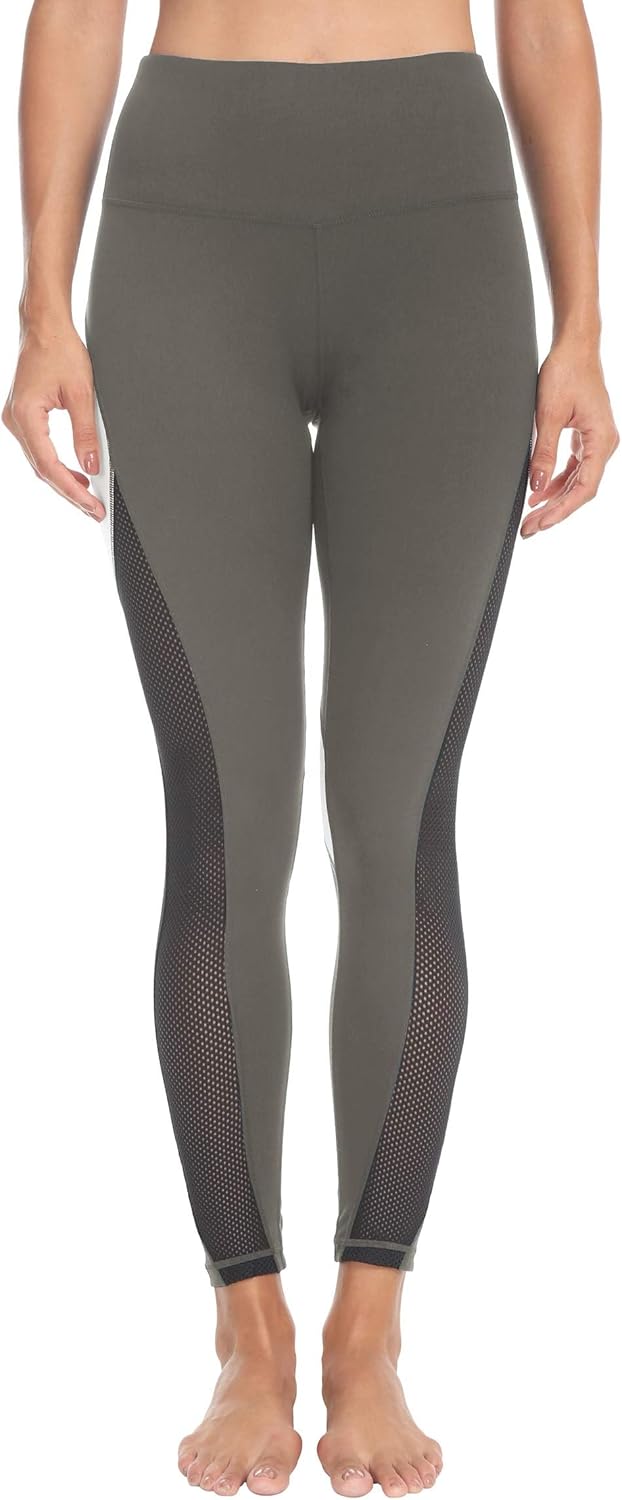 QUEENIEKE Women Yoga Pants Color Blocking Mesh Workout Running Leggings Tights