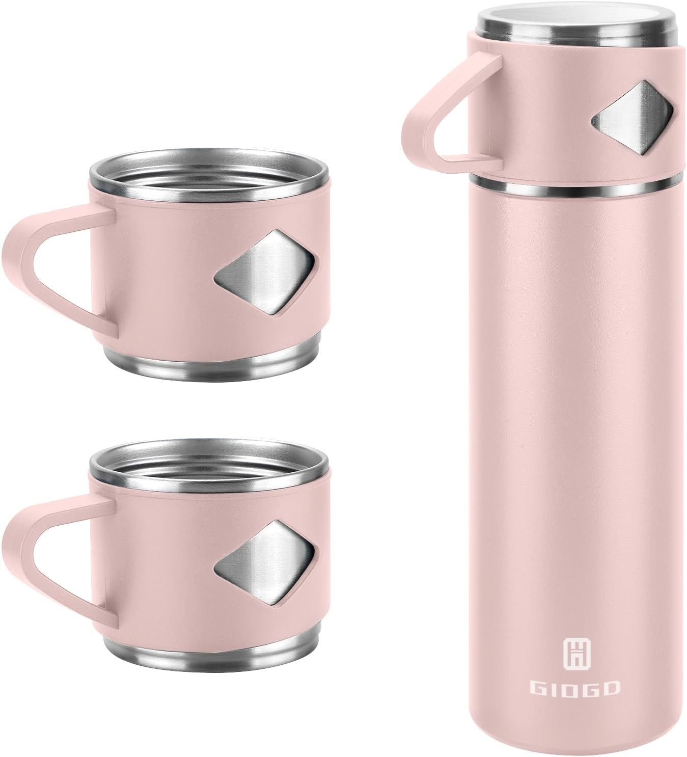 Stainless Steel Thermo 500ml/16.9oz Vacuum Insulated Bottle with Cup for Coffee Hot drink and Cold drink water flask.(Pink,Set)