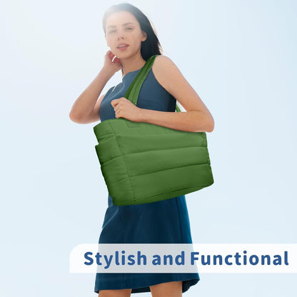 TOPDesign Puffer Tote Bag for Women, Lightweight Puffy Handbag with Compartments, Quilted Shoulder Bag for Work, Travel, Gym - Colors A