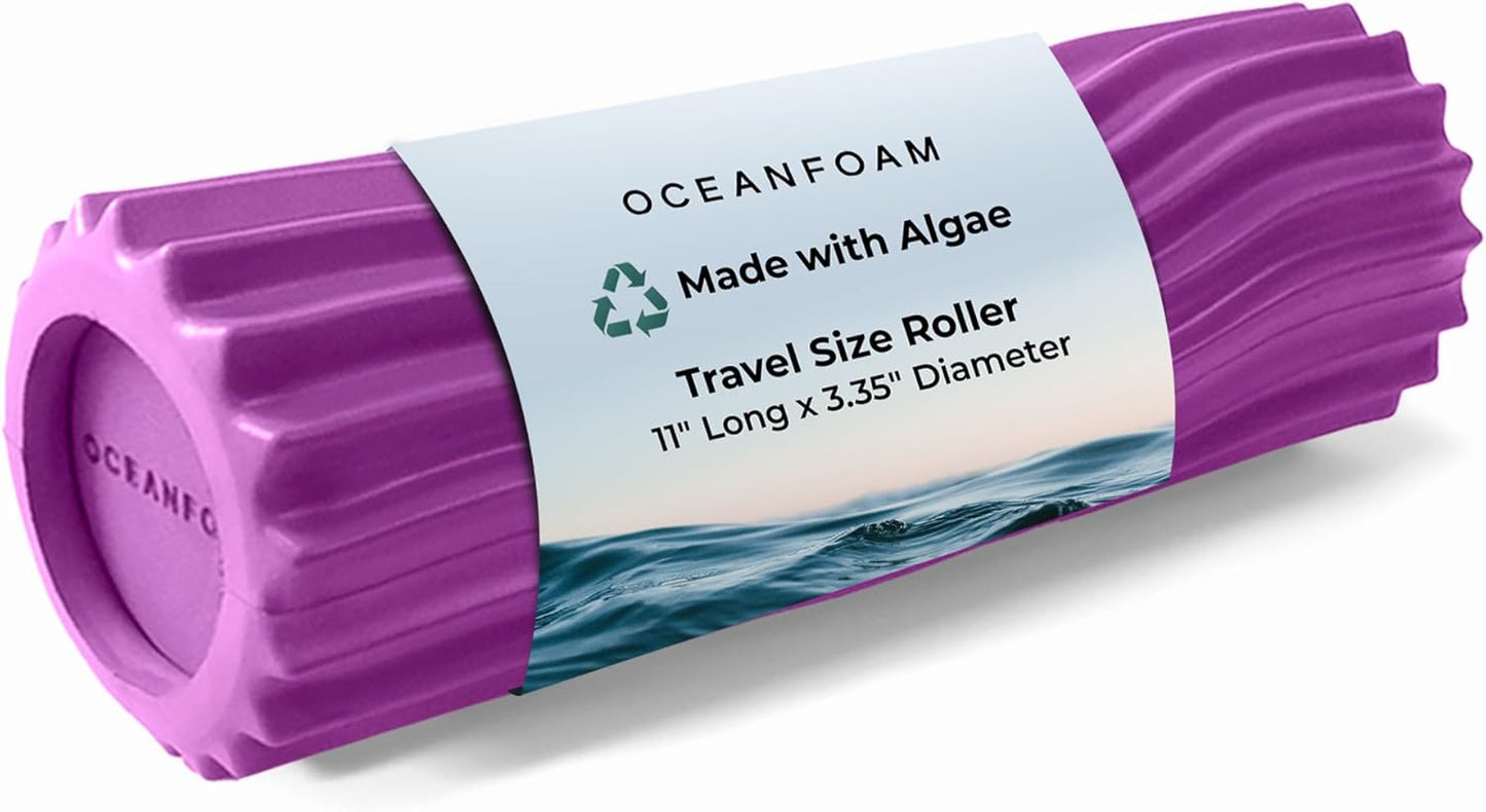 Oceanfoam Ripple Travel Foam Roller (11" x 3.35") Firm Mini Foam Roller for Physical Therapy, Deep Tissue Massage, Back Pain - High Density, Ergonomic Wave Textured - Yoga, Pilates, Exercise (Natural) - Colors A