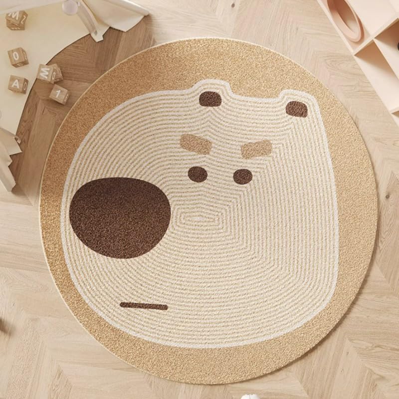 Poowe Cute Animals Kids Room Rug,39.4" Round Washable Area Rugs Rabbit Rug Nursery Rug for Baby Boys Girls Play Mat Floor Carpet Non Slip Soft Rugs for Living Room Bedroom Playroom Classroom