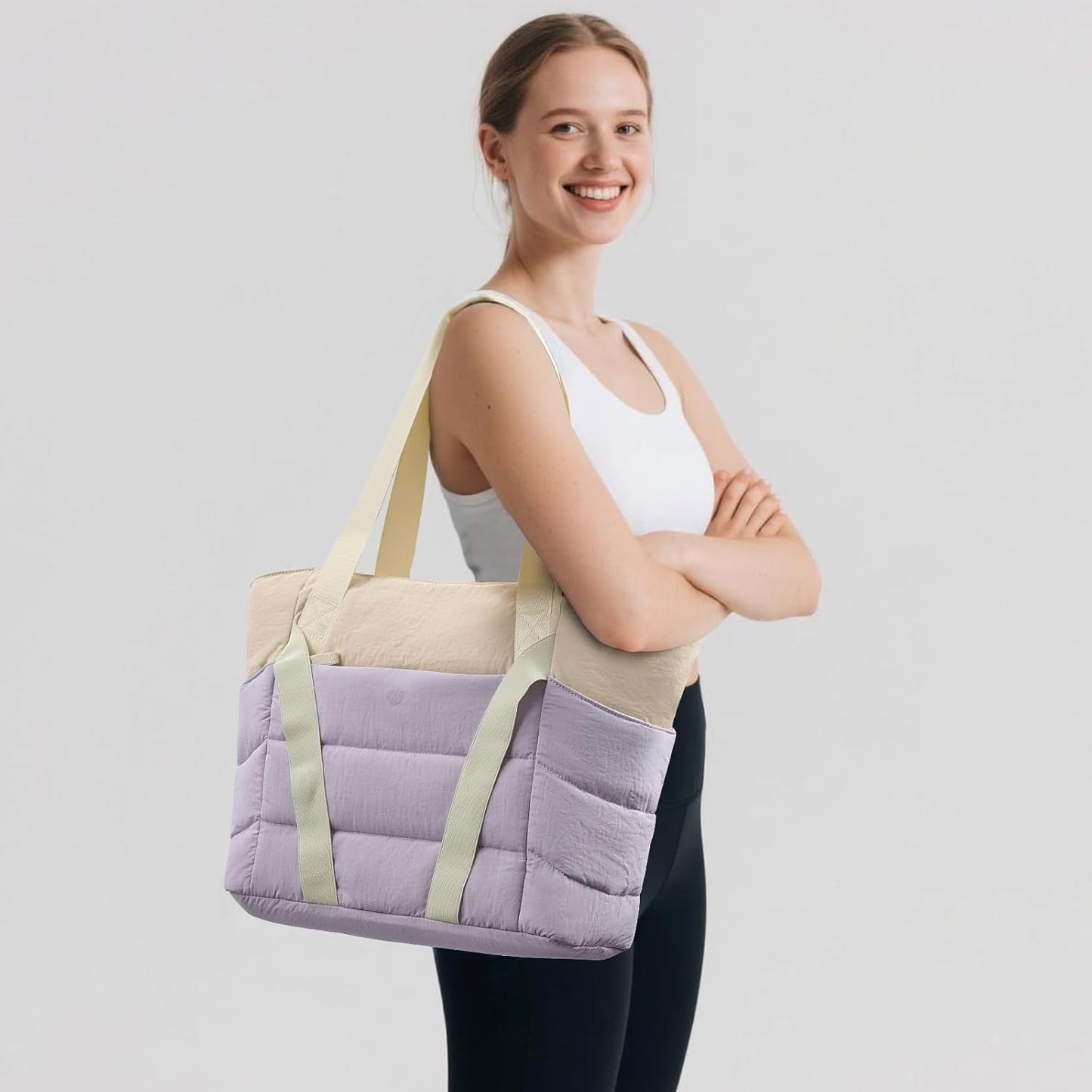Axcone Women's Yoga Tote Bag with Luggage Sleeve & Mat Straps - Gym Work Bag for Office, Commute, Sports,Travel