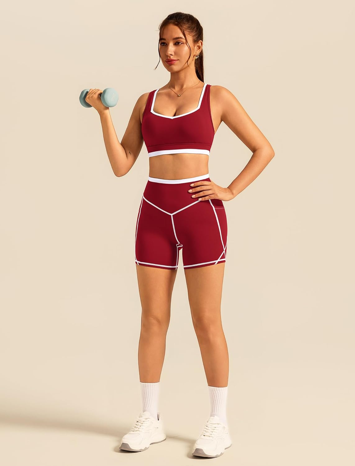 ABOCIW Womens Two Piece Workout Sets Color Block Sports Bra Matching High Waist Biker Shorts Active Gym Yoga Outfits