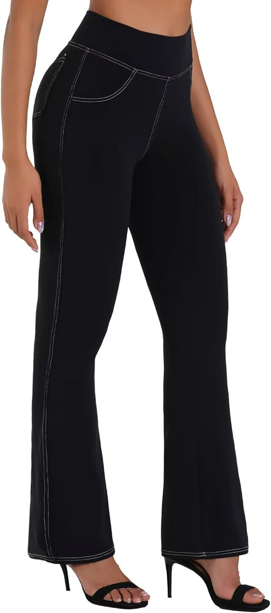 Sunzel Sustainable Flare Leggings for Women, Mini Bell Bottom Flared Yoga Pants with Denim Look, High Waisted Tummy Control