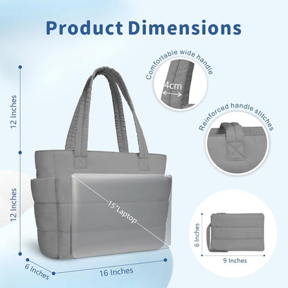 TOPDesign Puffer Tote Bag for Women, Lightweight Puffy Handbag with Compartments, Quilted Shoulder Bag for Work, Travel, Gym - Colors B