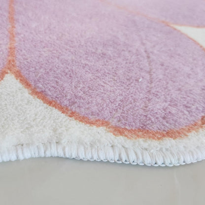White Flower Shaped Rug, Cute Round Indoor Rug, 39.4" Diameter, High Pile Faux Wool, Non-Slip Backing