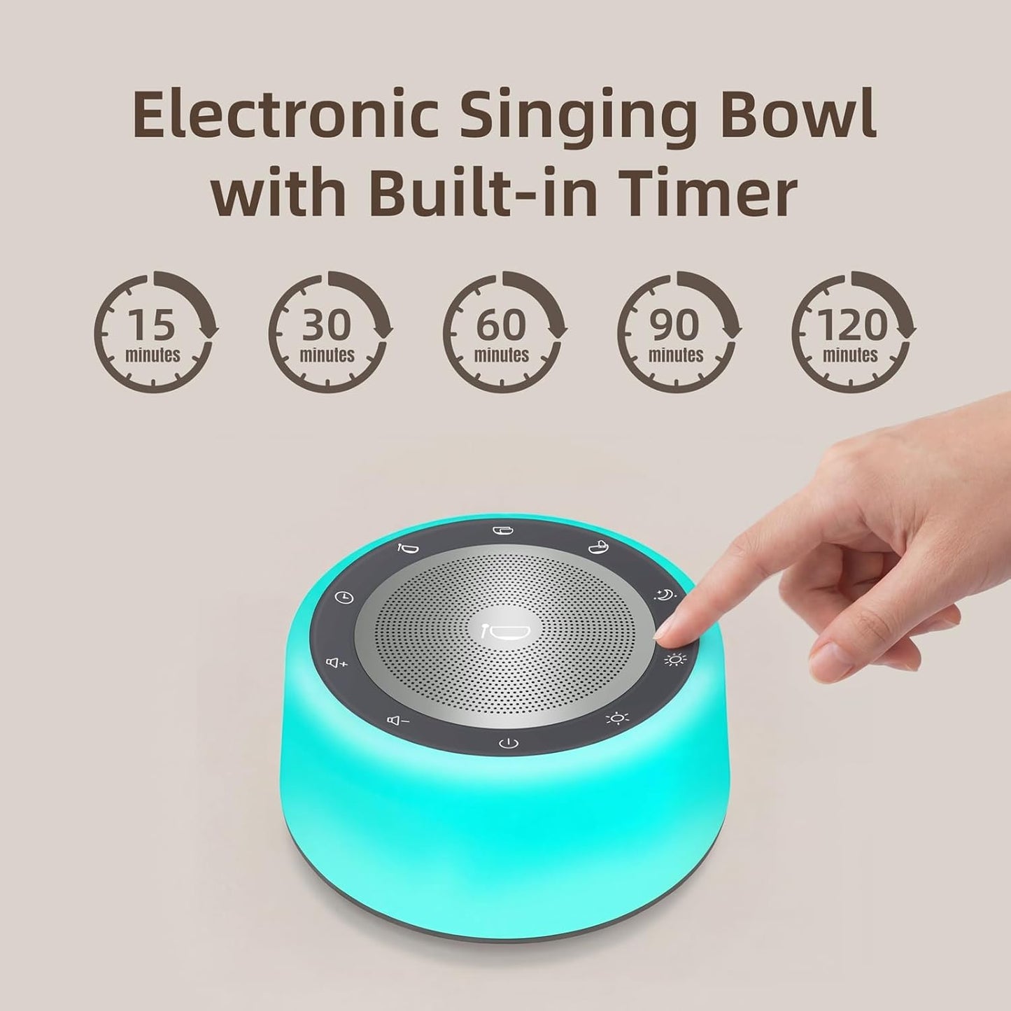 Kipcush Automatic Tibetan Singing Bowl Sound Machine – 11 Healing Tones, Touch Control Night Light, Smart Timer & Memory, Plug-in Sound Therapy Device for Yoga, Meditation, Sleep & Stress Relief