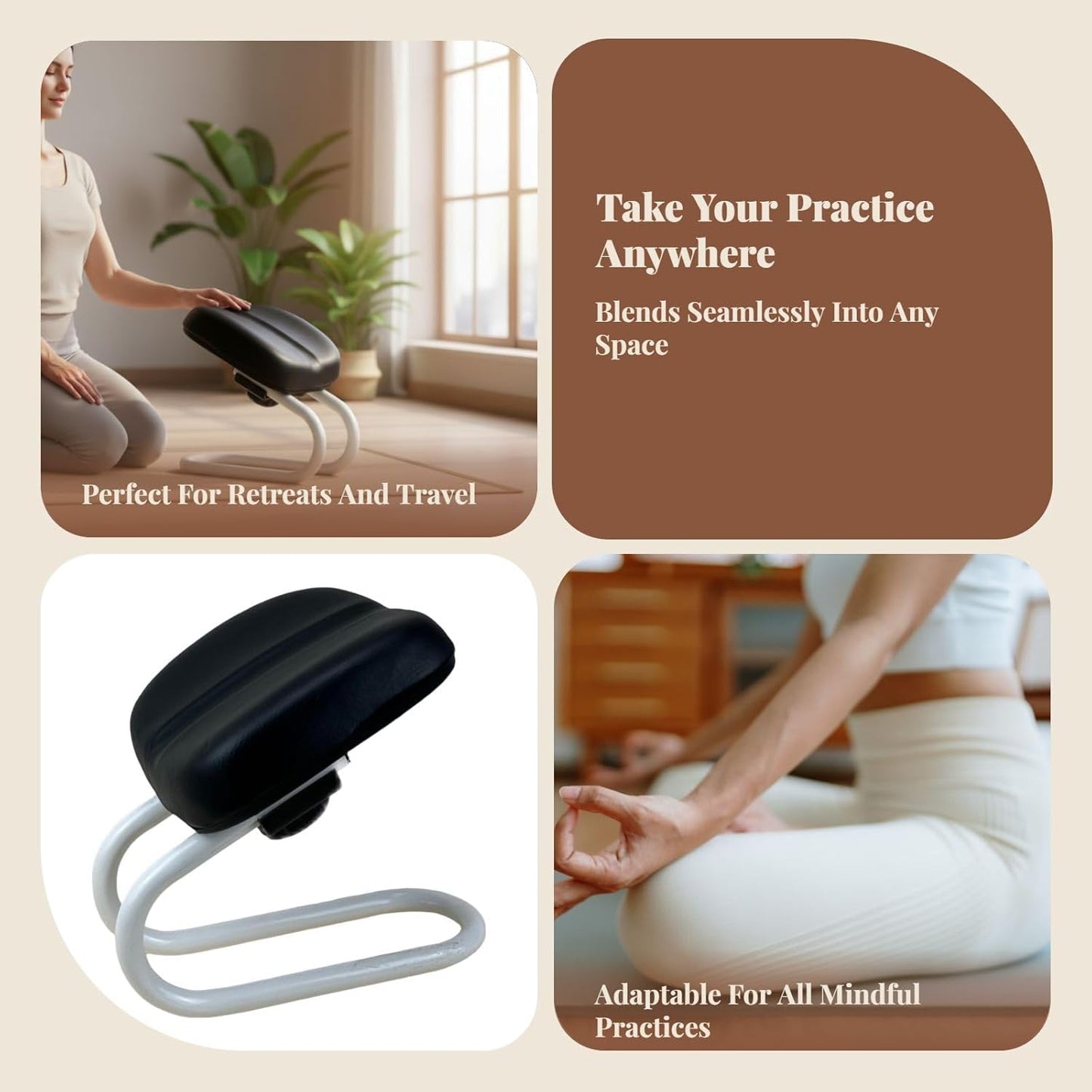 Menolana Kneeling Meditation Stool, Prayer Bench Adjustable Height, Portable Meditation Bench, for Studio Yoga Praying Prayer, Black