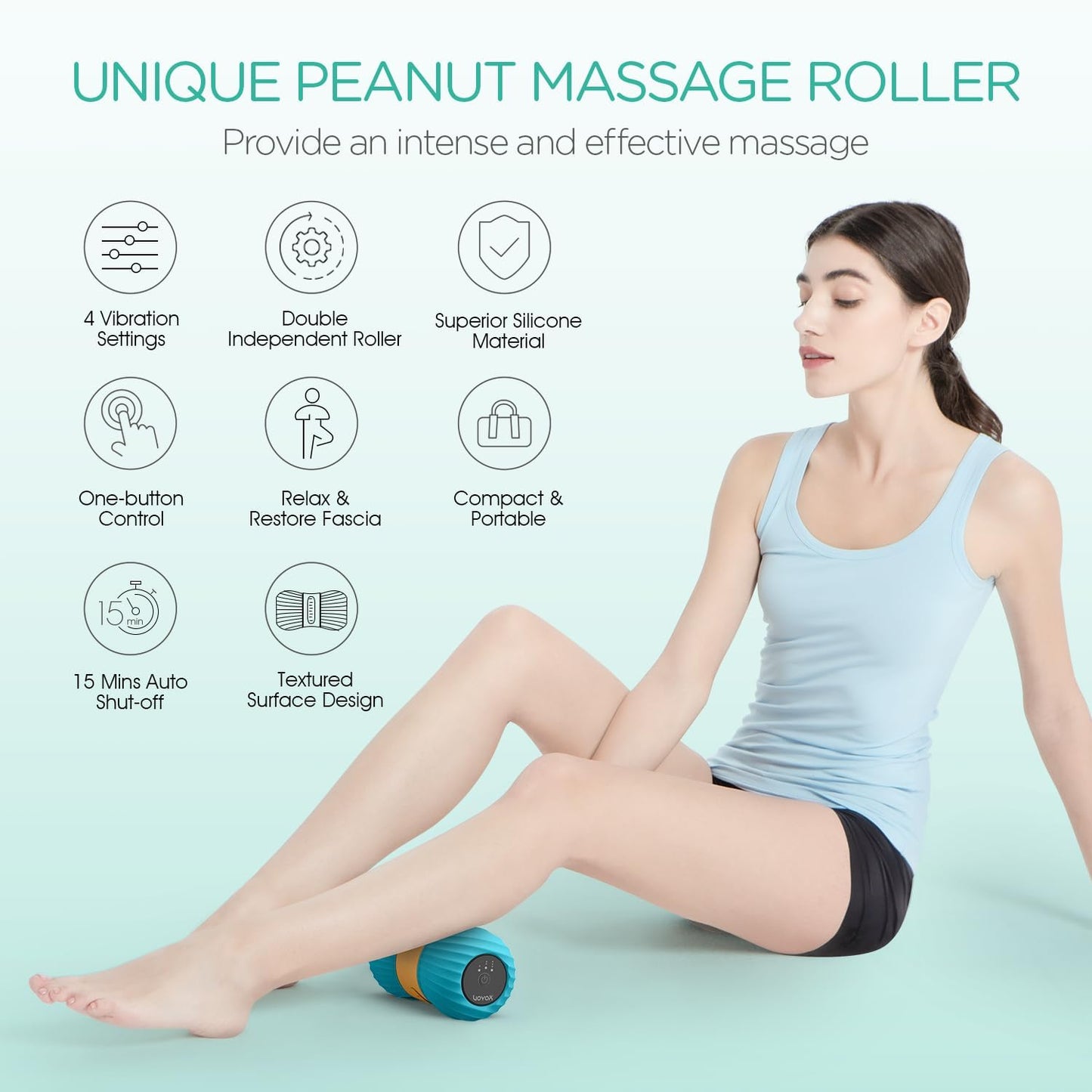 Vibrating Peanut Massage Ball Roller, Electric Double Lacrosse Massage Ball with 4 Intensities for Muscle Pain Relief, Rechargeable Deep Tissue Massage, Yoga Sports Fitness MB300 (Black)